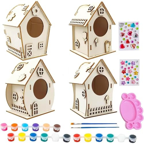 Niesel Nichoir à Peinture pour – Kits de nichoir pour Adultes – Art en Bois inachevé Amusant avec Corde et Colle pour de 8 à 12 Ans pour de 8 à 12 Ans, activités familiales en