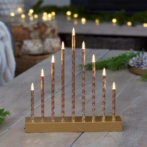 Samuel ALEXANDER 26cm Battery Operated Gold Light up Christmas Candle Bridge with 9 Warm White LEDs