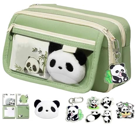 XUQEAYWD Panda Federmäppchen, 22x7.5x13cm Mäppchen Panda, Federpenal Panda, Federtasche Panda, Pencil Case Mit Schlüsselanhänger, Haftnotizen, Aufbewahrungsclip, Brosche