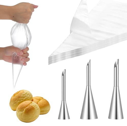 KFHENSOMR 3 Pcs Puff Cream Filling Piping Tip Cupcake Filler Tool with 20 Disposable Pastry Bags Piping Nozzle Tips Kit for Filling Donuts Puff Cupcakes & Eclairs Cake Decorating Tools
