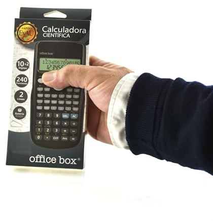 Calculadora científica Office Box 240 funciones – Pantalla grande 12 dígitos, batería de botón, cubierta protectora impresa, aprobada PAU, funciones de álgebra y fracciones, apagado automático (Negro)