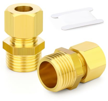 TAILONZ PNEUMATIC 2 Pezzi Raccordo a Compressione in Ottone, Adattatore Diritto Filettato Maschio da 12mm OD x 3/8 BSP, Connettore per Tubi in Rame, Plastica e Alluminio
