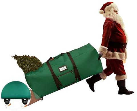 Holiday Cheer 7.5ft Christmas Tree Storage Bag with Wheels, Green, Heavy Duty Christmas Tree Waterproof 600D Oxford Bag with Hard Boards for Easy Transport