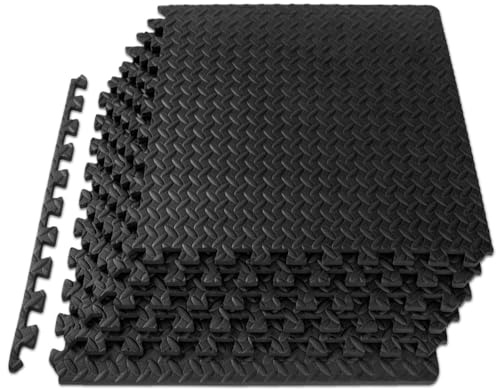 Extra Thick EVA Interlocking Gym Flooring Mats 60x60cm | Non-Slip Soft Foam Exercise Floor Tiles for Home Gym, Yoga, Fitness & Workout Protection (Black, 8 TILES (32 Sq.Ft))