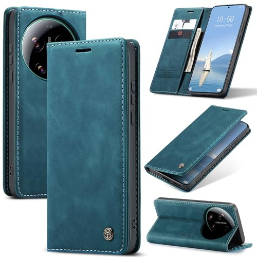 Phernykas Funda para Xiaomi 17 Ultra Libro Case, Cierre Magnético Función Soporte Bloqueo RFID Proteccion Flip Wallet Carcasa Móvil para Mi 17 Ultra Funda, Azul-Verde