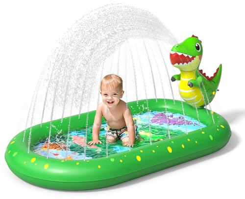 Inflatable Paddling Pool for Kids, Splash Pad for Kids, 3 in 1 Dinosaur Pattern Kids Pool Inflatables, Thickened Material with Water Pipe, Backyard Summer Water Toys for Boys and Girls Age 1+