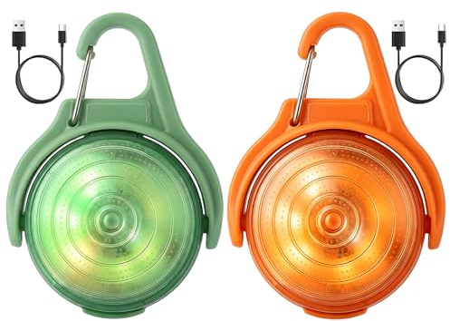 witpine Lumière de Sécurité LED à Clip Rechargeable USB, Lot de 2 Lampes Clignotantes Portables Vert et Orange, Mousqueton Intégré, Tête Pivotante pour Vélo, Jogging, Poussette