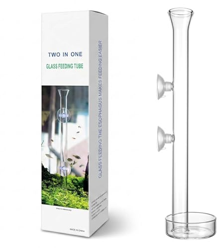 Distributeur Nourriture Poisson 25 cm en Verre avec coupelle, 2 ventouses | Tube d’alimentation pour crevettes et poissons; maintient la nourriture dans la coupelle et convient aux petits aquariums
