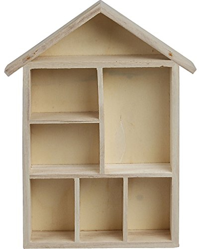 Creativ 575160 1-teiliges Holzregal in Hausform mit 7 kleinen Fächern, Beige