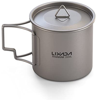 Lixada Pot de camping portable en titane Avec poignée pliante 300 ml, 350 ml, 420 ml, 550 ml, 650 ml, 750 ml, 900 ml, 1600 ml, ., Volume : 350 ml