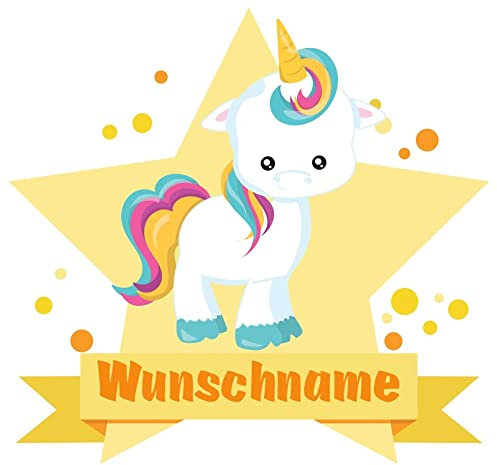 Samunshi® Knuffiges Baby Einhorn Wandtattoo Türschild mit Name personalisierbar Kinderzimmer Türaufkleber Baby Wandaufkleber - 50x43cm mehrfarbig