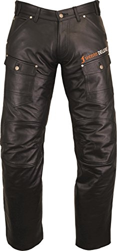 Fuente Delux Biker Lederhose Herren- Motorrad Lederhose Damen lang - Lederjeans Herren- Lederjeans Damen, Lederhose Jeans 501 - Motorrad Lederjeans- 1A Qualität Nappa | große Größen (62, Schwarz)