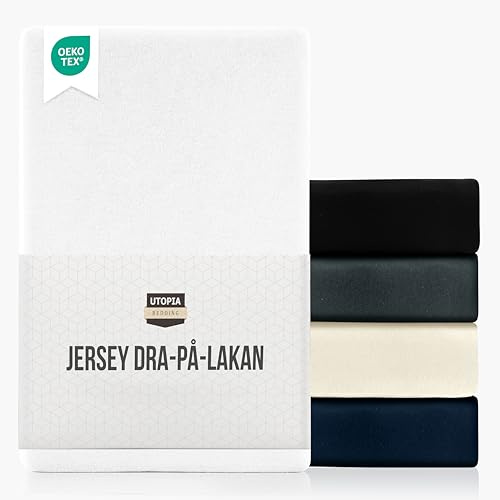 Utopia Bedding Jersey Dra-på-lakan, Vit, 90 x 200 cm - 25 cm Skärningar för tjocka madrasser, Påslakan Av Polybomull