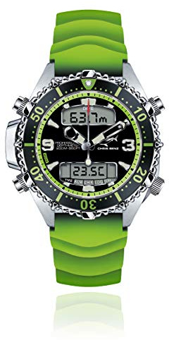 CHRIS BENZ Depthmeter Digital 200M Taucheruhr mit grünem Kautschukband, Kaimangrün