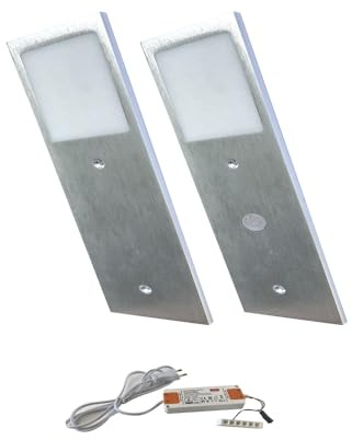 ACCE Super dünn und Aluminium LED Unterbauleuchte Küchen Möbel Leuchte Warmweiß inkl Konverter, ein Strahler mit Zentralschalter (silber warmweiß, 2er Set)