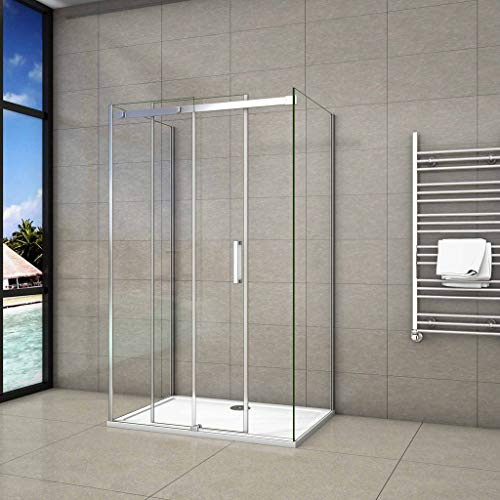 195 cm Box Doccia a Tre Lati Porta Scorrevole con 2 Pareti Laterali 100x70x70 cm Vetro 8 mm Temperato Trasparente Anticalcare Telaio Cromato Lucido