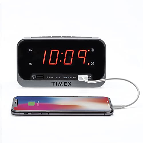 Timex Nachttisch-Wecker mit dualem USB-Ladegerät, Dual-Alarm, Nachtlicht, Snooze-Bar und Batterie-Backup (T1300)