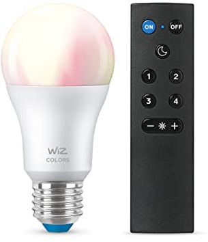 WiZ - Pack Bombilla LED Inteligente Wi-Fi, A60 E27 8w (Eq. 60W), Luz Blanca y de Colores + Control Remoto, con tecnología SpaceSense y compatible con Alexa y Google Home