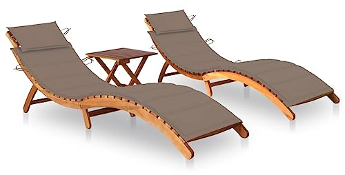 vidaXL 2X Akazienholz Massiv Sonnenliege mit Tisch Auflagen Klappbar Gartenliege Holzliege Relaxliege Liegestuhl Strandliege Liege Gartenmöbel