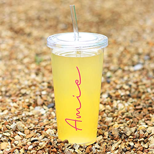 eBuyGB Personalised Cold Cup with Straw, Plastic Smoothie Tumbler, Transparent, 750 ml, Venti Iced Coffee Cup