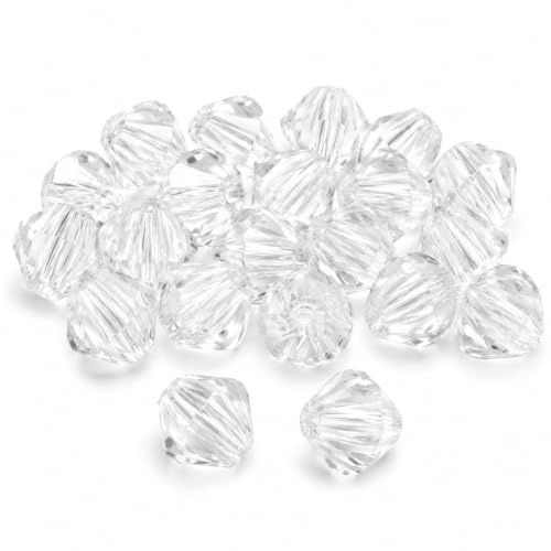 Perlin Doppelkegel Acrylperlen 10 mm 150 Stück transparent zum Auffädeln | Facettierte Bicone-Form in Kristalloptik für Vorhänge Lüster Sonnenfänger Hochzeitsschmuck und funkelnde DIY-Projekte