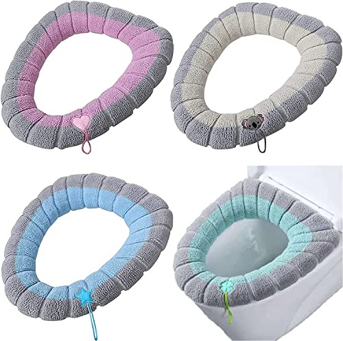 Limeow 4 Stück 30x30cm WC-Sitzwärmer Toilettensitzauflagen Waschbar Tuch Toilettensitzbezug Pad Waschbar Eingebauten Kunststoffring Heraus Fasergewebe für Meisten Toiletten Damen Mamas Altere Menschen