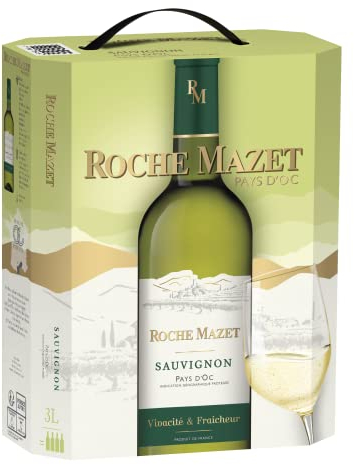 Roche Mazet – Vin Blanc Sauvignon (3L) – IGP Pays d’Oc – Bag in Box, Blanc, 3000 milliliters