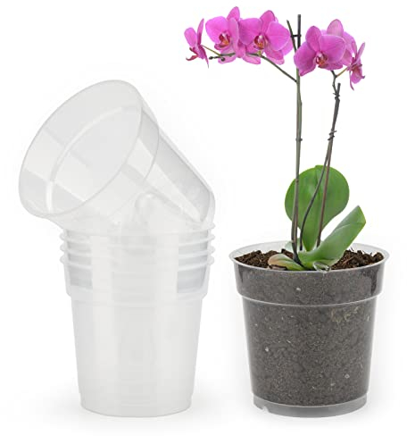 KINGLAKE 11.5CM Orchideentöpfe, Durchsichtige Blumentöpfe, 6 Stück Pflanztopf für Orchideen Transparent Kunststoff, Pflanztöpfe Harte, Töpfe Mit Drainageloch für Indoor Outdoor Balkon