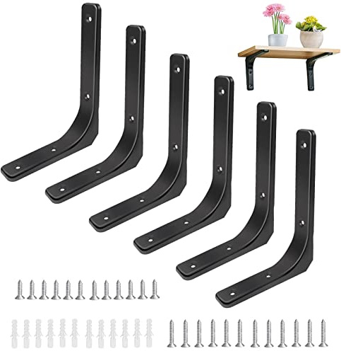 6PCS Regalwinkel Schwarz Metall Regalhalterung Winkel für Regale 150x125mm | 90 Grad Wandmontage Regalträger Metallwinkel Regalhalter mit Schrauben für Bücherregale Lagerregal Küche