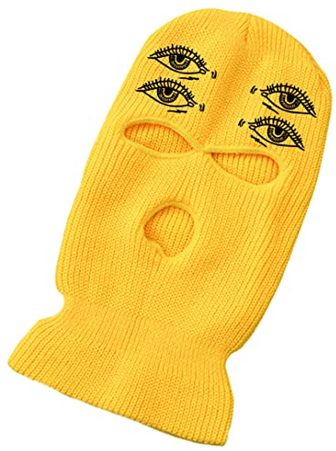 luchike 4 Augen Skimaske 3 Loch Sturmhaube Vollgesichtsabdeckung Gesichtsmaske Winter Thermohut für Skifahren Radfahren Camping Klettern Männer Frauen, gelb, M/L
