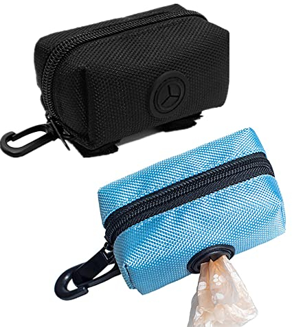 2 Stück Dog Bag Poop Dispenser, Pet Rubbish Poop Bag Halter, Kotbeutel Spender, Hundebeutel Spender, für Hundekotbeutel aus Stoff zum Anhängen, mit Reißverschluss, Universal (Schwarz und Blau)