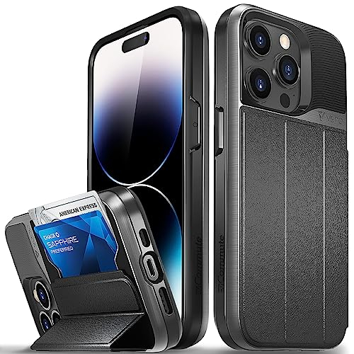 VENA vCommute Brieftasche Hülle für Apple iPhone 14 Pro (6.1-inch), (Military Grade, Kartenfach) HandyHülle mit Standfunktion, Leder Flip Brieftasche Etui Schutzhülle (Grau)