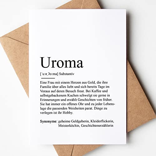 KAMEWI® Grußkarte UROMA Definition | Klappkarte mit Briefumschlag aus Kraftpapier | Bedanken Beste Großmutter Urgroßmutter Oma Großeltern Urgroßeltern Geschenk Baby Weihnachten Geburtstag