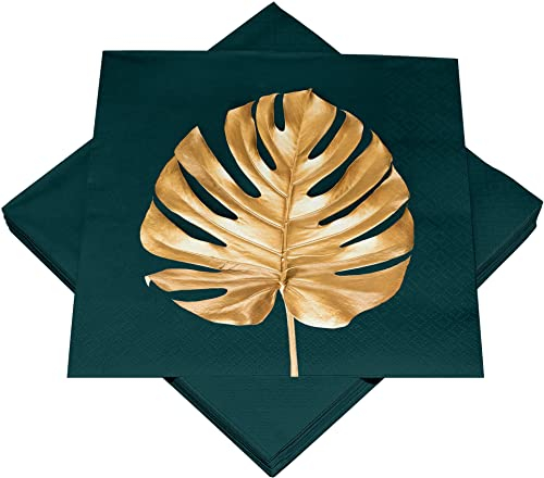 HEKU 100 Servietten, 3-lagig, 33x33cm I Saugstark und praktisch verpackt I Ideal für Hochzeiten, Jubiläen und besondere Anlässe, Golden Leaf
