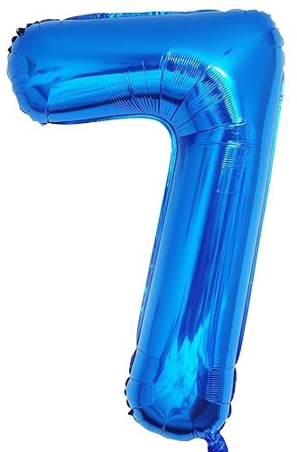 Luftballon Zahl 7 Blau Zahlenballon Luftballon 7 Geburtstag, Foil Nummer Ballon Zahl 7 Folienballon Party Deko - 101cm - Helium Unterstützen