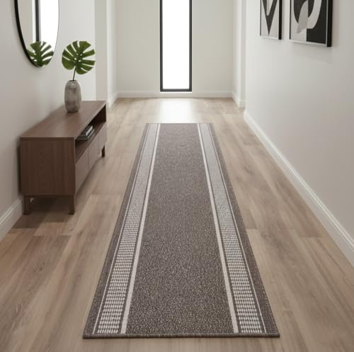 Alfombra Larga para Pasillo, Cocina, entradas Antideslizante de Colores Taupe y Antracita, Lavable en Lavadora y a Mano.