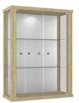 K-Möbel Wandvitrine (80x60x25cm) - Made in Germany - Glasvitrine hängend mit 2 höhenverstellbaren Glasböden aus ESG & Spiegel in Sonoma Eiche - Schrank mit Glastüren - Hängevitrine Glas