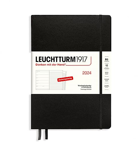 LEUCHTTURM1917 367763 veckokalender och anteckningsbok sammansättning (B5) 2024, med extra häfte för adresser och årsdagar, svart, tyska, 12 månader