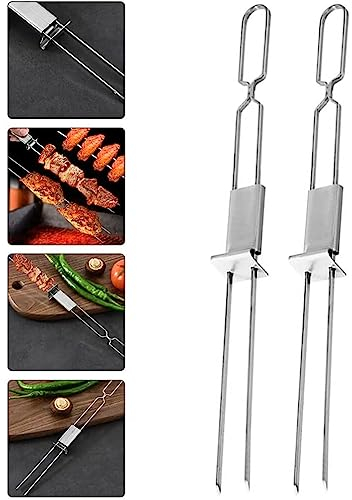 SPXTOM 5 Stück Edelstahl-BBQ-Grillspieße, Wiederverwendbare Grillspieße mit Schiebestange, doppelt gezinkt, for Vorspeisen, Obst, Hühnergemüse