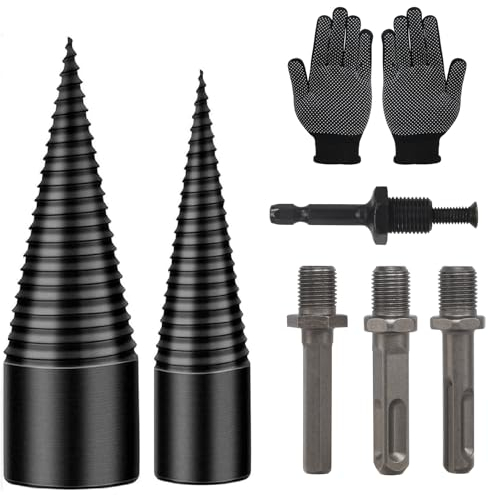 Fendeur de Bois 42 mm + 32 mm Avec 4 Poignées de Perçage, Conique Pour Bois de Chauffage, Vis Cône Pour Cheminée, Foret Hélicoïdal