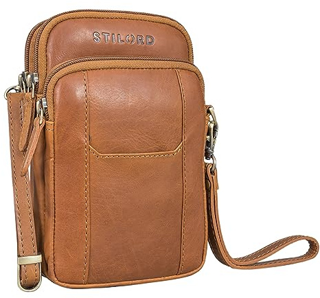 STILORD Tertius Herren Umhängetasche Leder mit 3-in-1 System Männerhandtasche Handytasche zum Umhängen Handgelenktasche Gürteltasche Herren Farbe:Cognac - braun