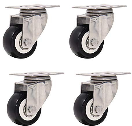 Rollen, Rollen, Drehteller oder bewegliche Geräte, robuste Möbel, Trolleys mit Pu, Edelstahl-Ständer für den Kofferraum, Blumenständer, 4 Stück, schwarz/38 mm