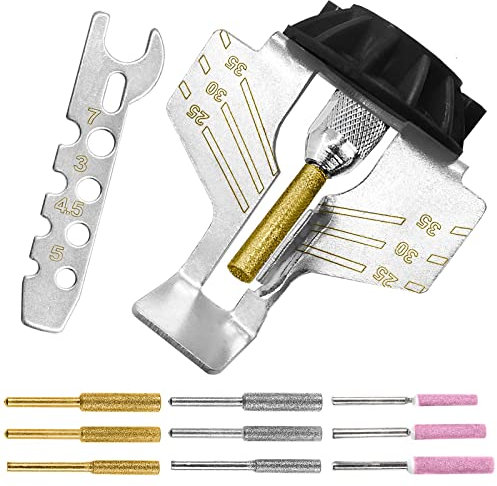 Kettensägen-Schärfaufsatz-Set – 20-teiliges Kettensägeblatt-Zahnschärfer-Set mit Winkelführung und Diamant-Frässteinfeilen, Handbohrwerkzeug-Zubehör für Gartenarbeit, Rasenmäher