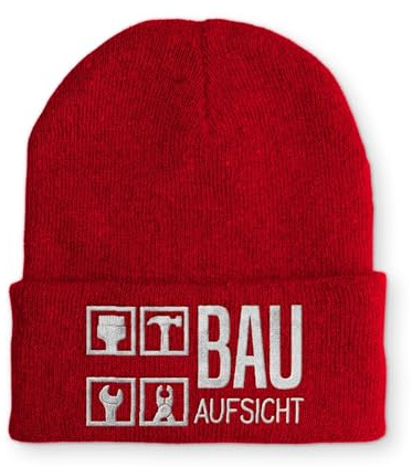 tshirtladen Spruchmütze Strickmütze Bauaufsicht Wintermütze Mütze lustige Beanie mit Stick OneSize, Farbe: Rot