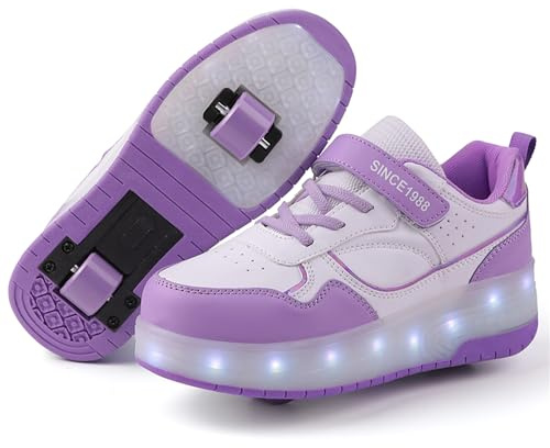 Schuhe mit Rollen für mädchen Jungen Verstellbare Rollschuhe Schuhe Einziehbar Turnschuhe mit Rollen für Kinder LED Blinkend Roller Skate Shoes für Outdoor-Sportarten