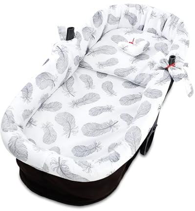Stubenwagen Umrandung - Nestchen für Kinderwagen und Buggy Babybett Zubehör Babywanne und Kinderwagenzubehör Set 3-teilig Schonbezug mit Kissen und Einlage Gefieder