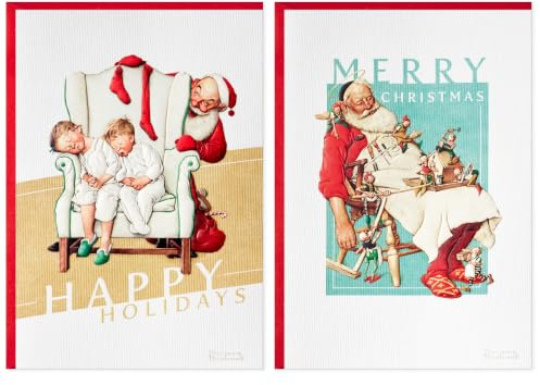 Hallmark Norman Rockwell julkort i låda (40 kort och 40 kuvert) snoozing Santa, sömniga barn