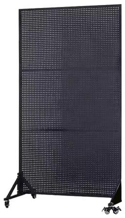 XILYZMO Panel Metálico Perforado, Etál Tablero Perforado Torre Paneles, Tablero Perforado Organizador Control Pared, Polea Suelo Arte Soporte Exhibición, Piezas Extra Ganchos(Black,100x160cm)