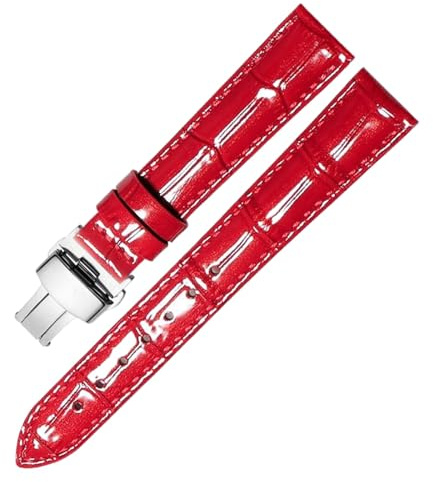 Chlikeyi Armband 12–20mm Damen-Uhrenkette aus glänzend lackiertem Leder in Rot und Grün, Rot und Silber, 16mm