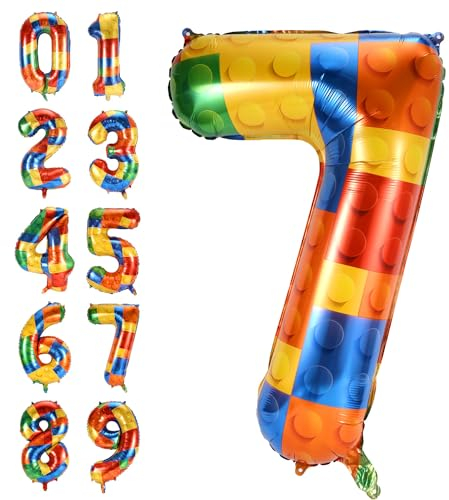 XIHIRCD Palloncino da Costruzione, 81cm Palloncino in Mylar con Foil di Elio Grande, 7 Numeri, Per Feste a Tema per Bambini e Ragazzi, Unisex